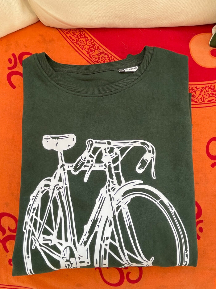 sudadera bicicleta clasica retro verde las bicis naranjas